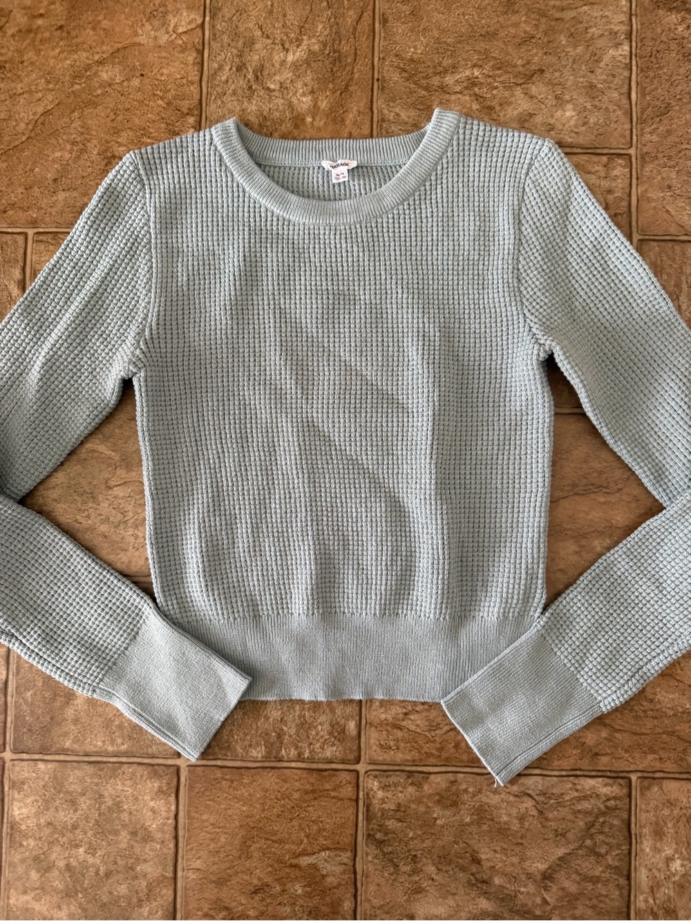 Light Blue Waffle Knit Long Sleeve Sweater